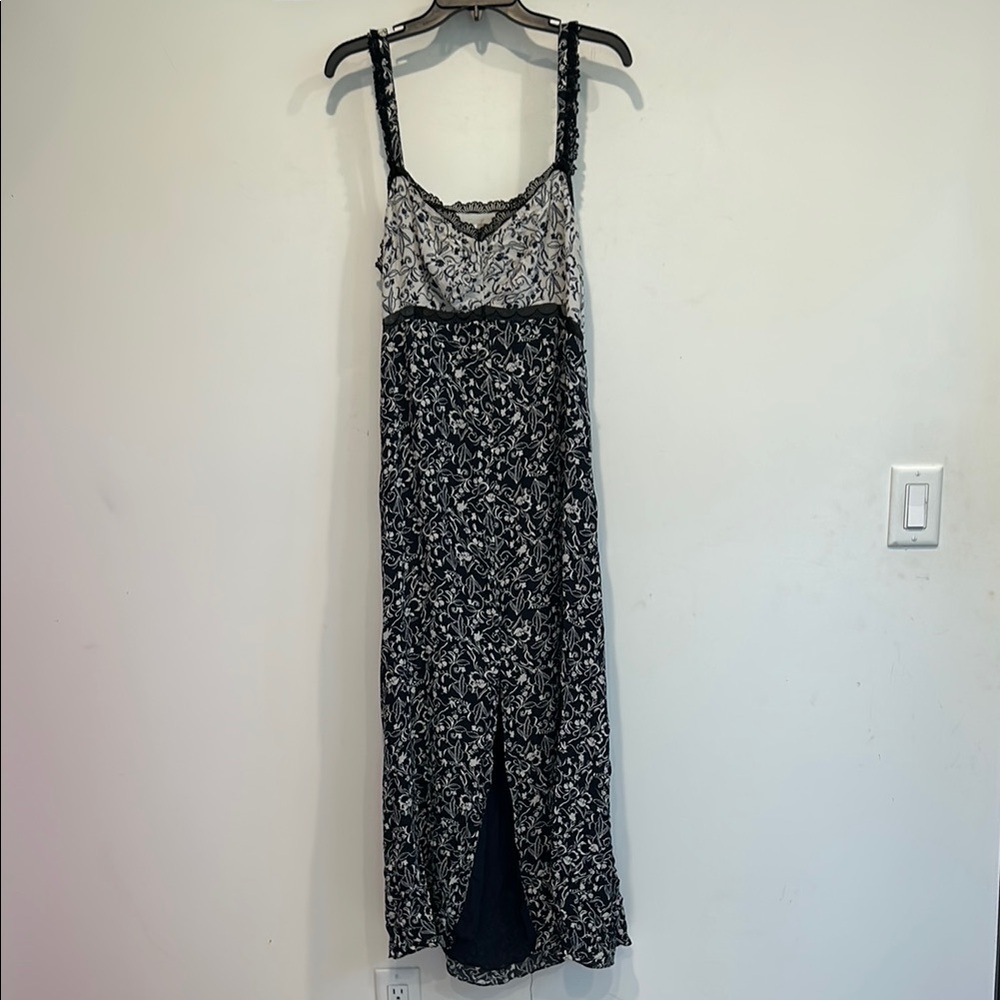 Tanya Taylor 100% Silk Floral Lace Sarita Slip Slit Midi Dress Size 14 plus navy - Picture 2 of 8